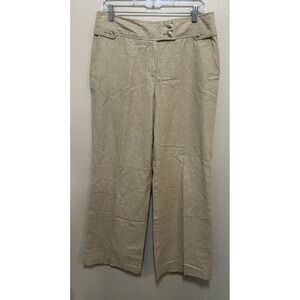 Womens Linen Blend Trousers Wide Leg Cropped Beige Button Accent Pants Size 8